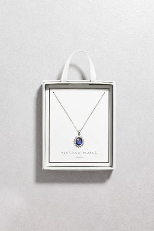 Platinum Plated Blue Jewelled Necklace